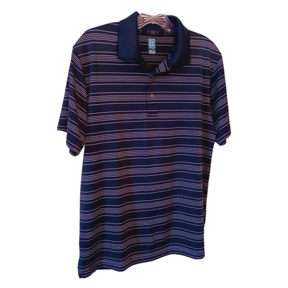 PGA Tour Golf Short Sleeve Blue White Black Stripe Button Polo Boy's Sz Small 8 - Picture 1 of 4